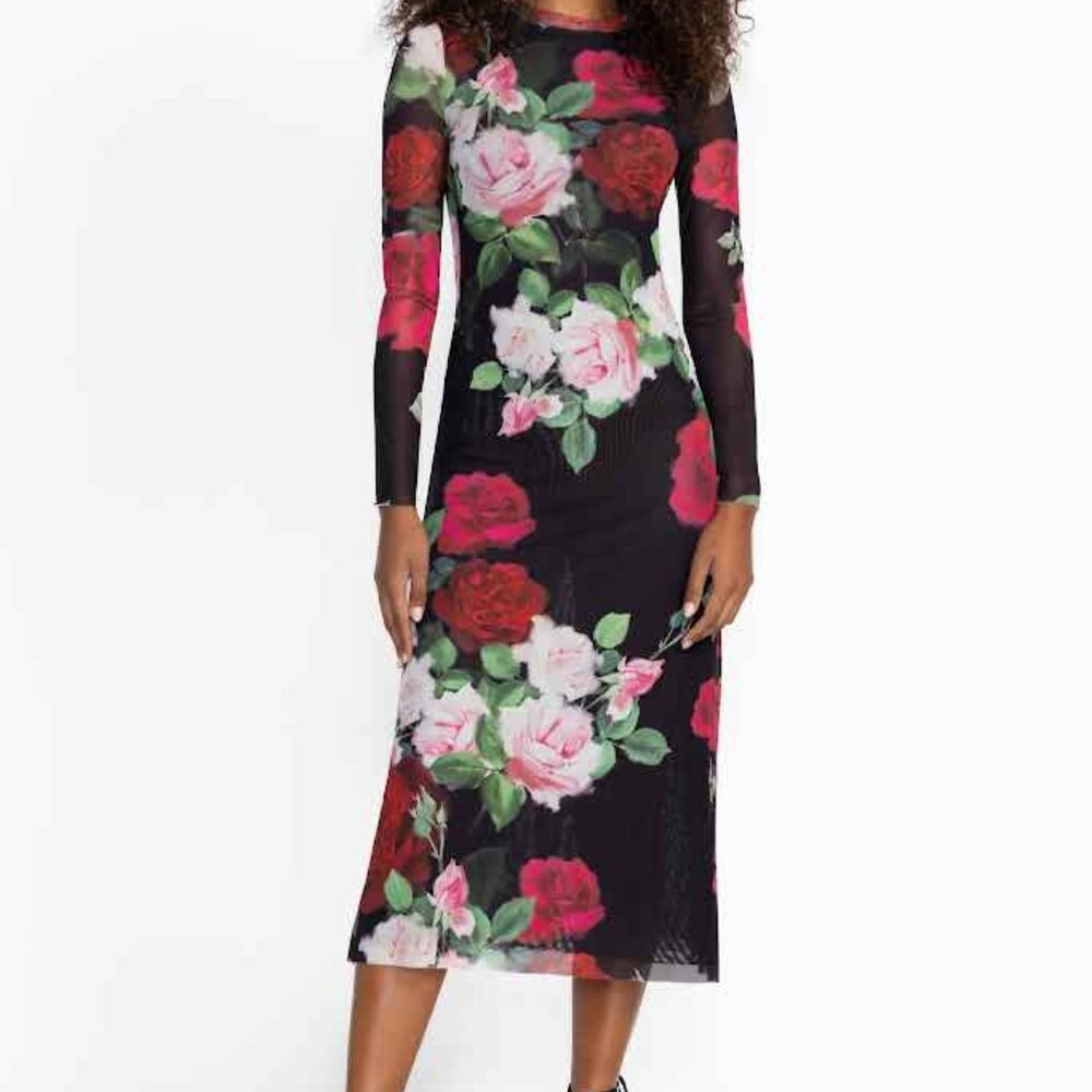 Johnny Was Jade Black Floral Midi Dress